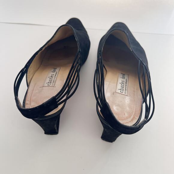 Vintage 90s Black Suede Leather Slingback Mules Heels Size‎ 10 Victorian Gothic - Picture 9 of 10